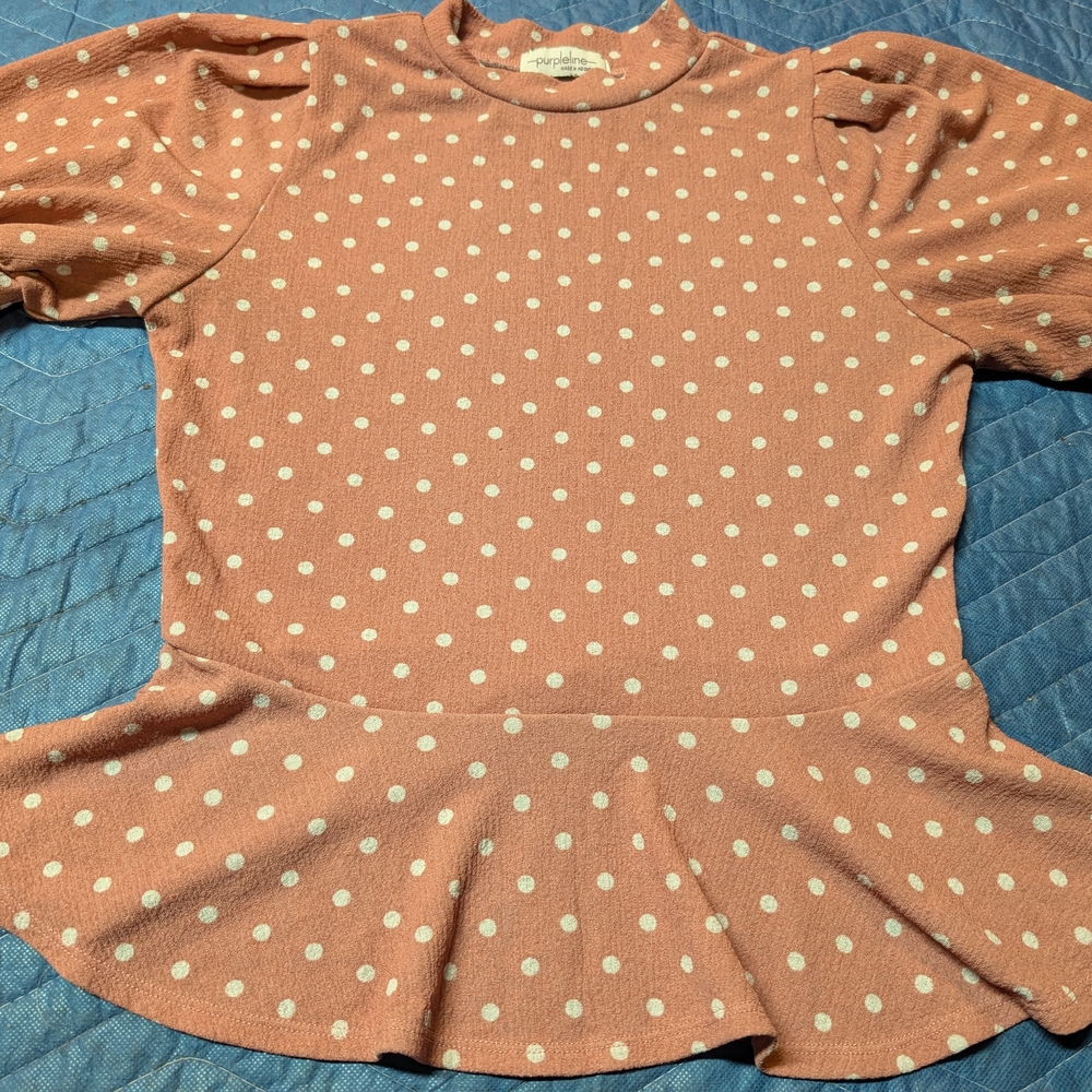 Polka Dot Peplum Blouse - Pink